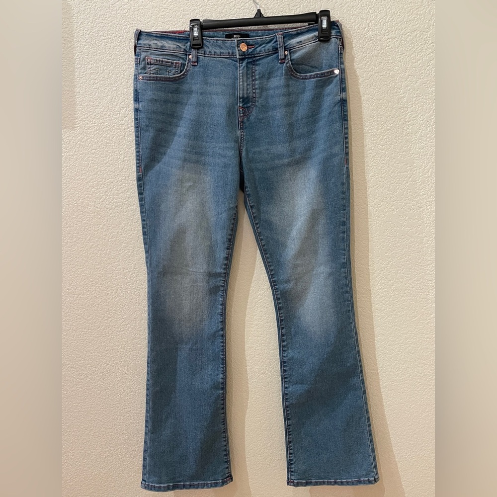 True Religion Blue Boot Cut Jeans with Distressed Details